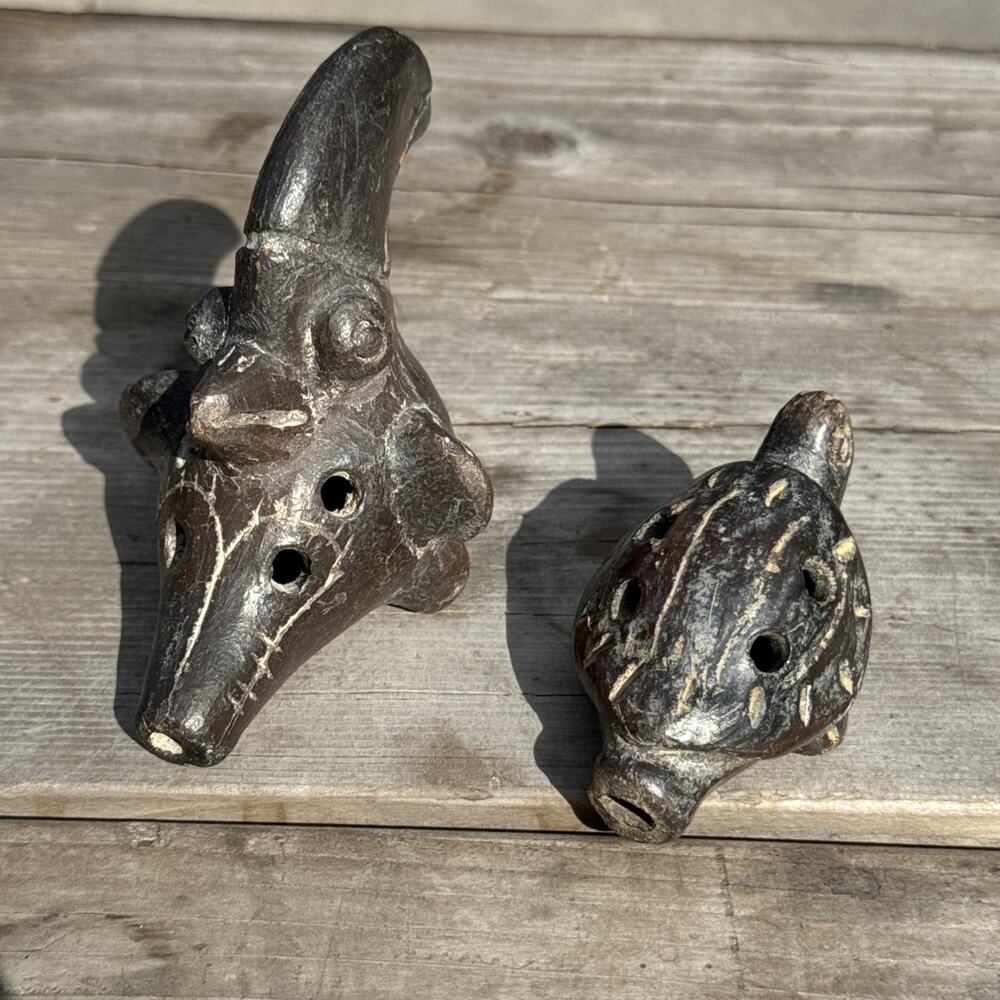 Pre-Columbian Style OCARINA Clay Pottery Flutes Bird & Turtle READ
